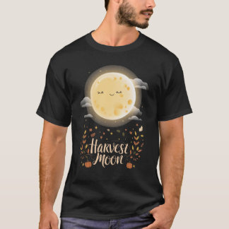 Camiseta Lua de Colheita Encantada com Folhas de outono