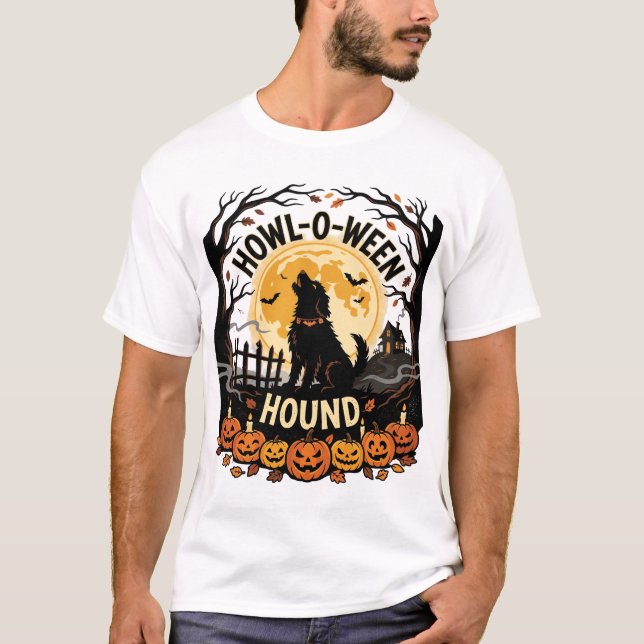Camiseta Lua de Comoção de Cachorro de Halloween (2) (Frente)