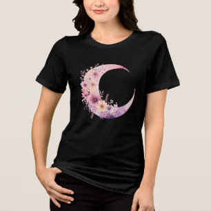 Camiseta Lua de Crescente Rosa com Flores Bonito