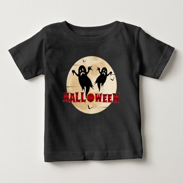 Camiseta Lua de Halloween Silhueta Fantasmas Morcegos (Frente)