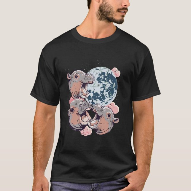 Camiseta Lua de Hipopótamo Uiva Frase Engraçada Meme Animal (Frente)