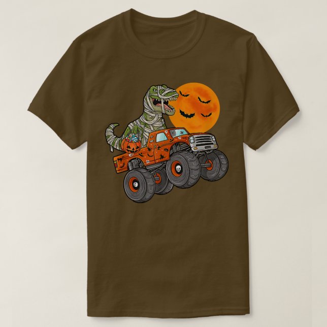 Camiseta Lua de Truck Monstro do Dinossauro das Halloween (Frente do Design)