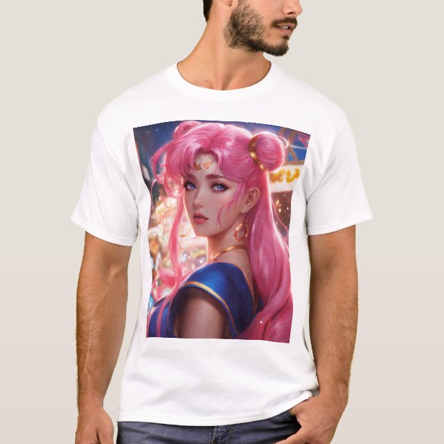 Camiseta Lua de vela com cabelo rosa (Frente)