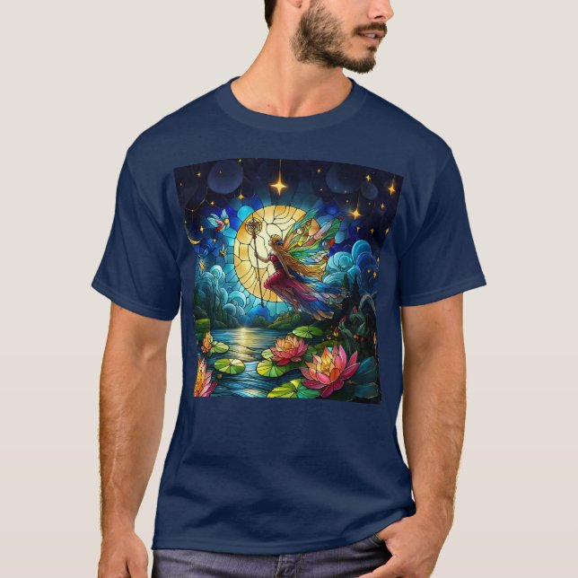 Camiseta Lua de Voo de Fada de Vidro Colorido (Frente)