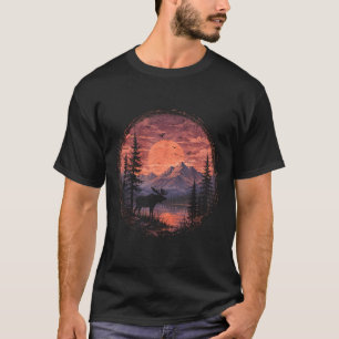 Camiseta Lua do alce, lago, montanha, floresta, deserto