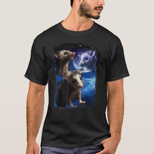 Camiseta Lua-do-gambá e bebê de três animais Posmone meme V (Frente)