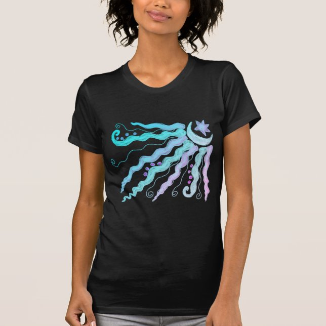 Camiseta Lua e Estrelas Arte Divertida Abstrato (Frente)