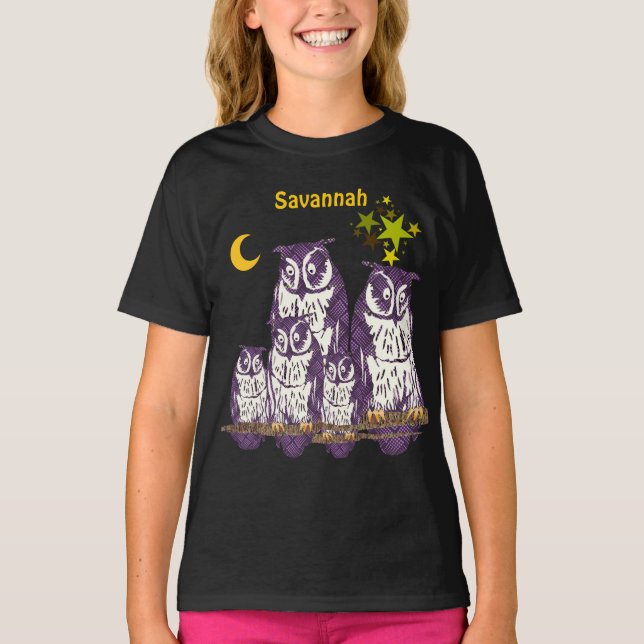 Camiseta Lua e Estrelas de Coras Roxas Personalizadas (Frente)