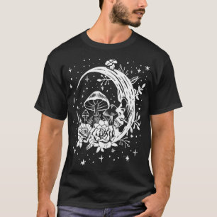 Camiseta Lua Gótica e Cogumelos, Flores Punk Witchy