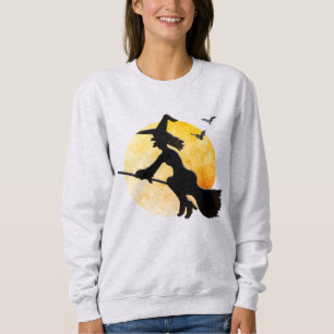 Camiseta Lua Laranja De Bruxa Má-De-Obra Silhueta Voando