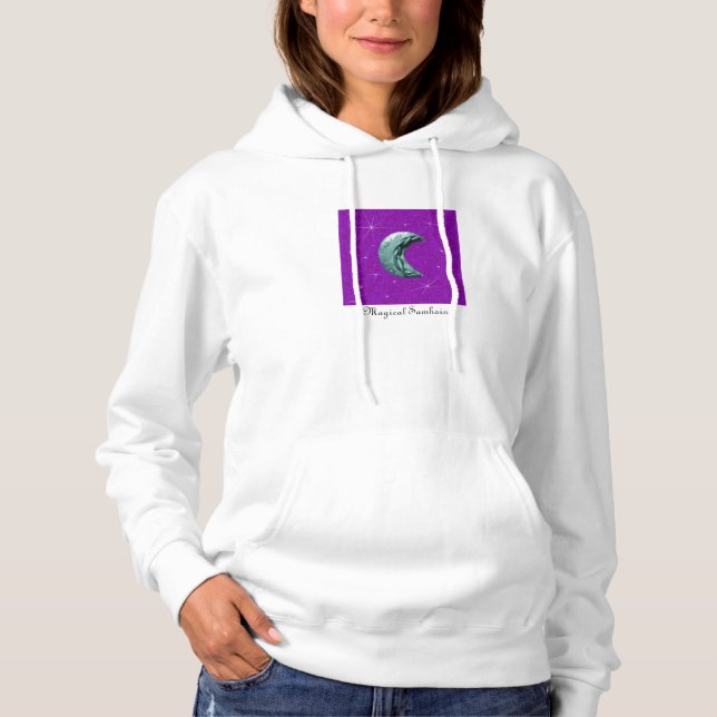 Camiseta Lua prateada e estrelas Fundo roxo (Frente)