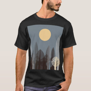 Camiseta Lua sobre floresta listrada, prata.
