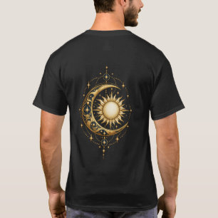 Camiseta Lua Sol Estrelas Douradas Impressão no Verso Celes