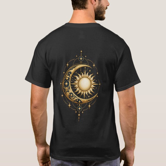 Camiseta Lua Sol Estrelas Douradas Impressão no Verso Celes (Verso)