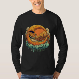Camiseta Lua Sorridente Queimando Cidade Manga Longa