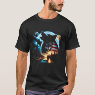 Camiseta Lua Uivando do Dia 4 de Julho Bandeira Americana N