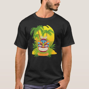 Camiseta Luau Havaiano Tiki Mask Polynésia Statue Palm Tre