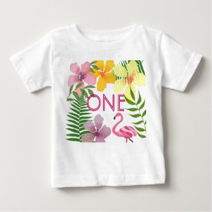 Camiseta Luau primeiro aniversario Girl Pink Flamingo