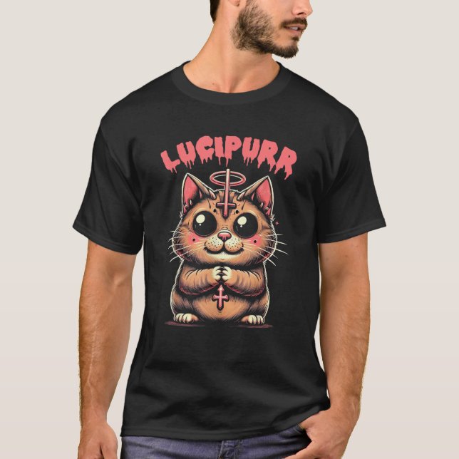 Camiseta Lúcifer Ocult Devil Cat Lucipur Halloween Demon (Frente)