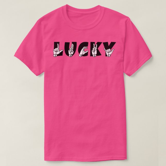 Camiseta LUCKY ASL - Linguagem de Sinal Design 7 (Frente do Design)