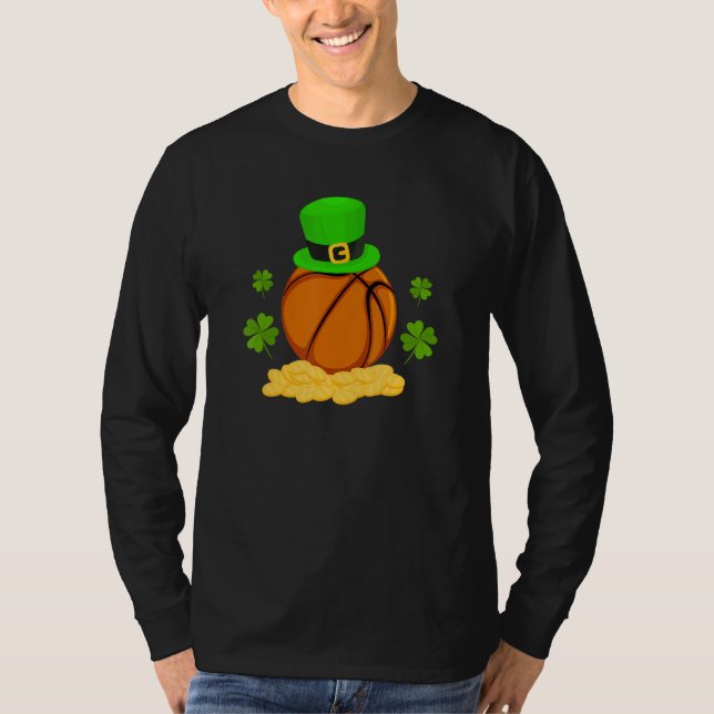 Camiseta Lucky Basketball Leprechaun Hat Golden Clover Sham (Frente)