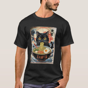 Camiseta Lucky Black Cat Ramen Estilo Retro Ramen Japonês