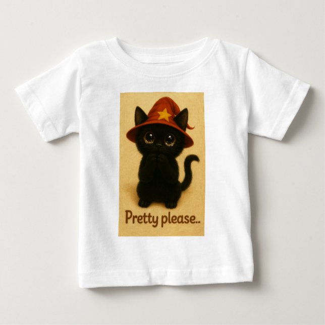 Camiseta Lucky Cat Emi – Kawaii Begging Pose Witch Cat (Frente)