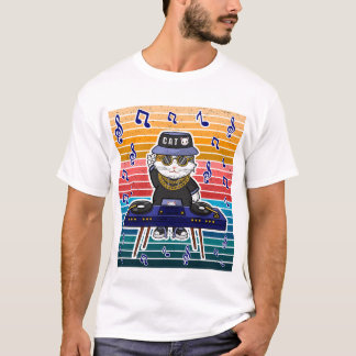 Camiseta Lucky Cat Maneki Neko DJ Retro Music Art