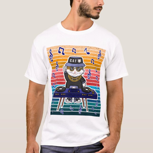 Camiseta Lucky Cat Maneki Neko DJ Retro Music Art (Frente)