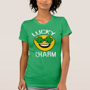 Camiseta Lucky Charm Emoji Shamrock Dia de São Patrício Wom