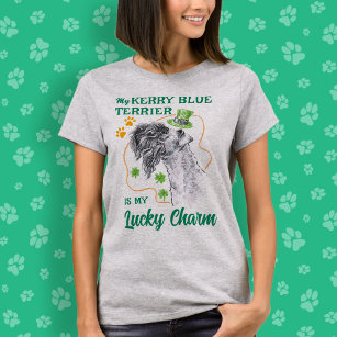 Camiseta Lucky Charm Kerry Blue Terrier Irish Dog Mãe Engra