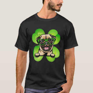 Camiseta Lucky Clover Pug Encantado Costume de Dia de São 