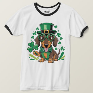 Camiseta Lucky Dachshund Dia de São Patrício Shamrock Dog L