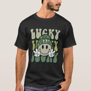 Camiseta Lucky Dia de São Patrício Retro Groovy Sorria Mem