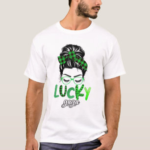 Camiseta Lucky Gaga Leopard Xadrez Messy Bun Rua Irlandesa