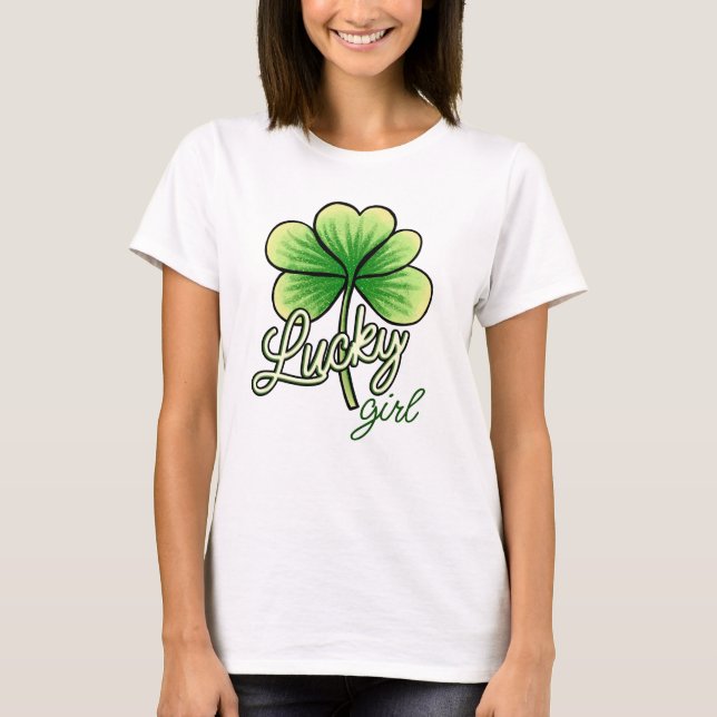 Camiseta Lucky Girl Clover St. Patrick's Day (Frente)
