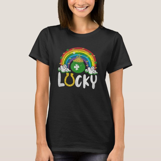 Camiseta Lucky Horseshoe Rainbow Funny St. Patrick' Day (Frente)