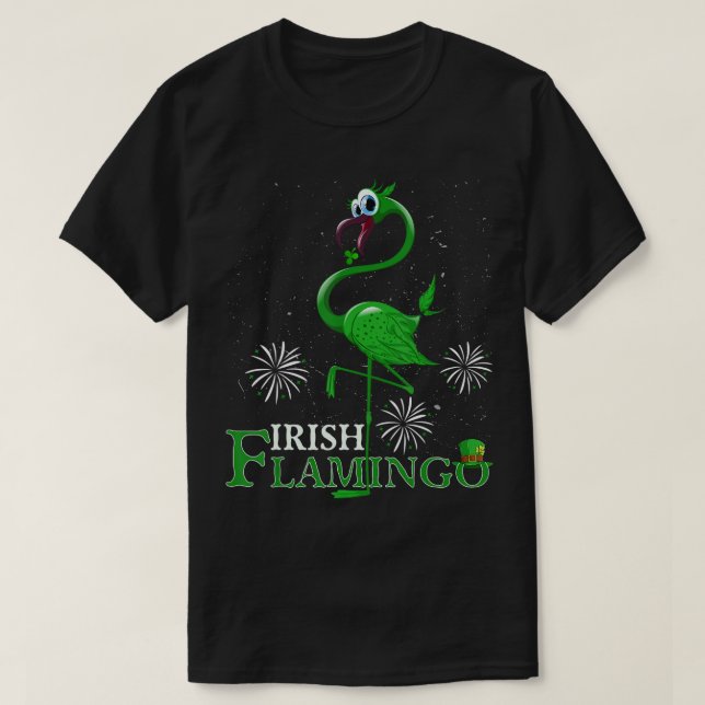 Camiseta Lucky Irish Flamingo Green Saint Patrick Day 2023 (Frente do Design)