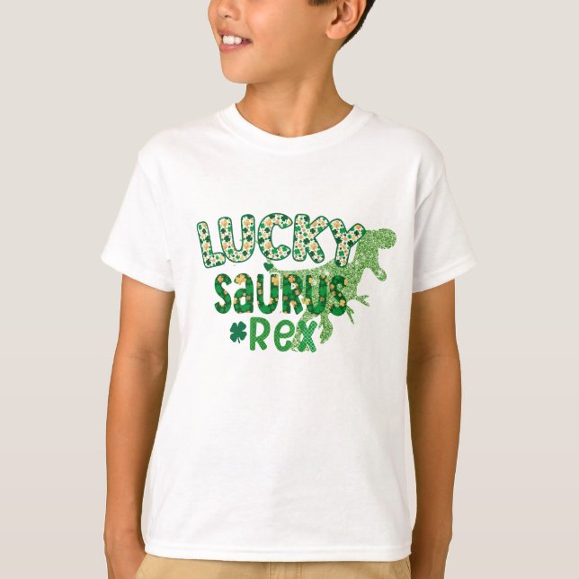 Camiseta Lucky Irish Kids Saurus Rex Tee, Dinossaur Lover (Frente)