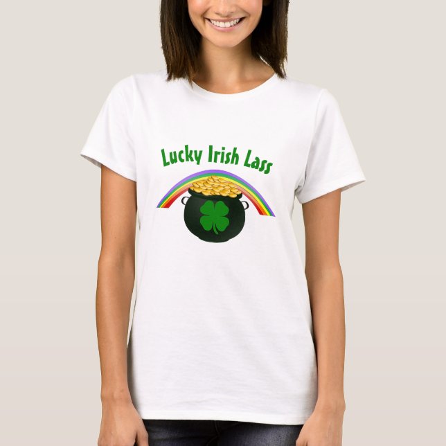 Camiseta Lucky Irish Lass Dia de São Patrício (Frente)