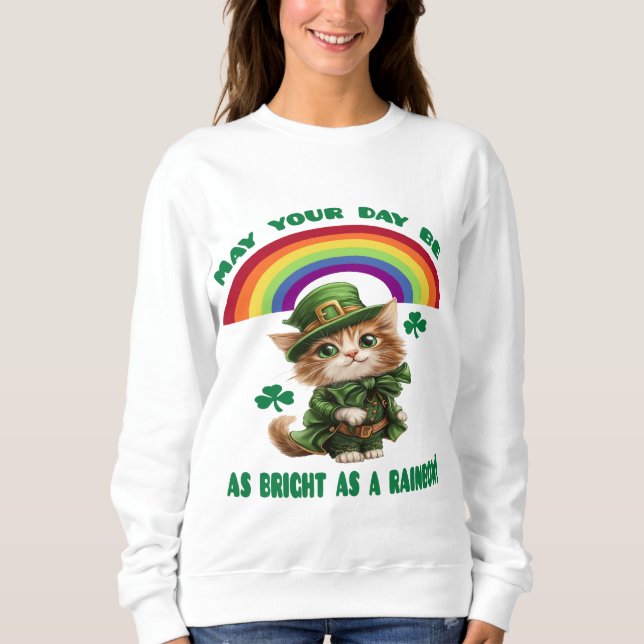 Camiseta Lucky Leprechaun Cat & Rainbow Sweet (Frente)