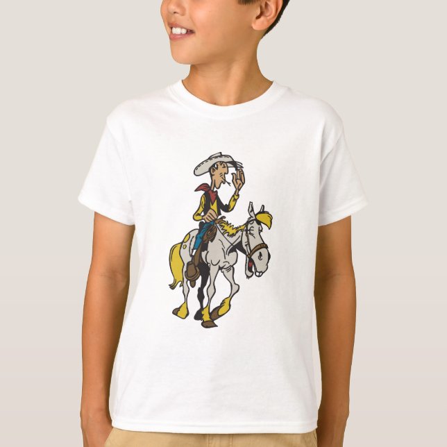 Camiseta Lucky Luke e Jolly Jumper cartoon cowboy e cavalo (Frente)