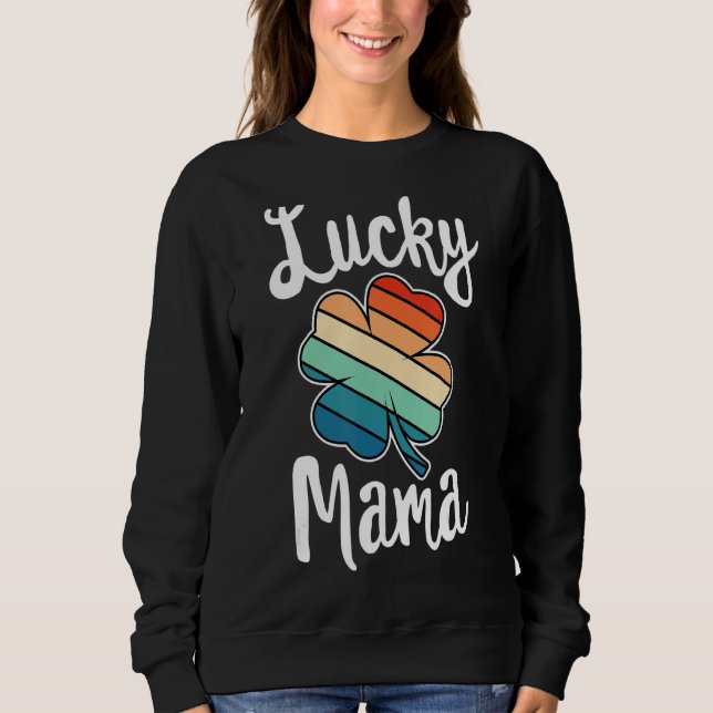 Camiseta Lucky Mama Dia de São Patrício Retro Shamrock Mãe  (Frente)