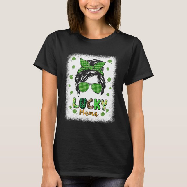 Camiseta Lucky Mama Messy Bun St Patricks Day for Women (Frente)