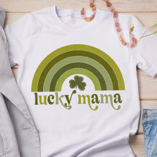 Camiseta Lucky Mama Retro Dia de São Patrício Word Art Rain