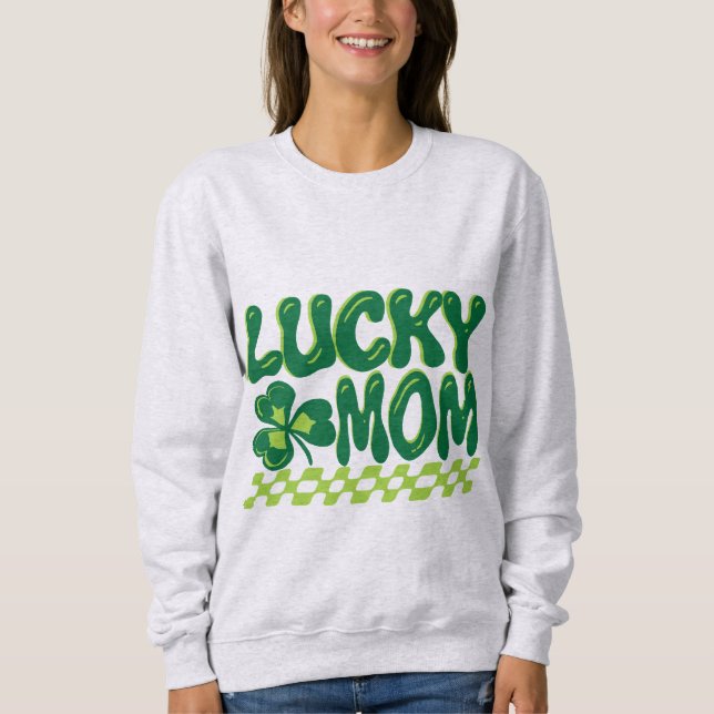 Camiseta Lucky Mom Shamrock Checkerboard St. Patrick's Day (Frente)