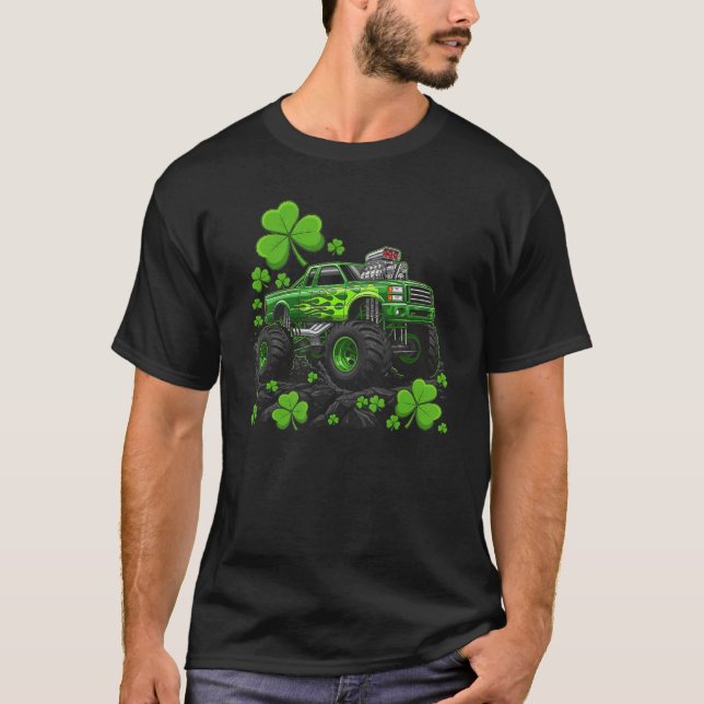 Camiseta Lucky Monster Truck Green Flame Graphic (Frente)