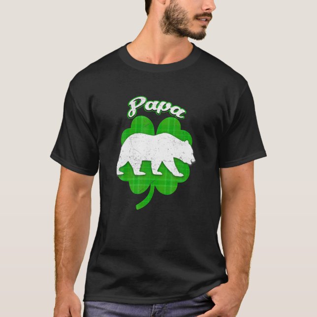 Camiseta Lucky Papa Bear Clover Irish Funny Matching St Pat (Frente)