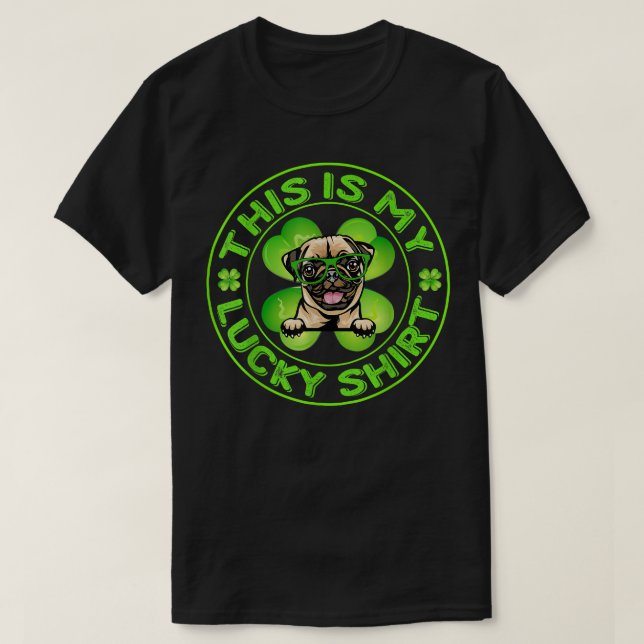 Camiseta Lucky Pug Shamrock St Patricks Day Menino Crianças (Frente do Design)