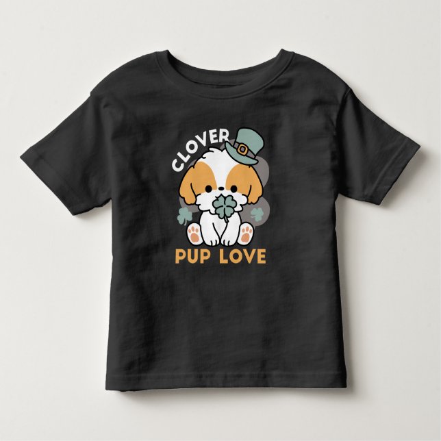 Camiseta Lucky Pup com Clover - Rua. Presente no Dia de Pat (Frente)